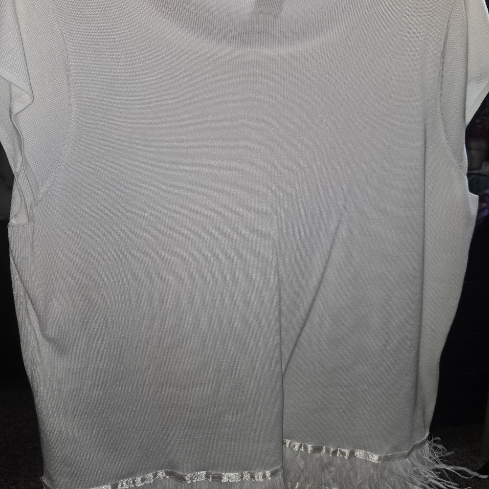 Ashley Stewart Cream Fringe Hem Top